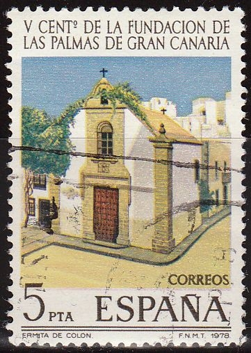 ESPAÑA 1978 2478 Sello V Centenario Fundación Las Palmas de Gran Canaria. Hermita de Colón usado Espana Spain Espagne Spagna Spanje Spanien 